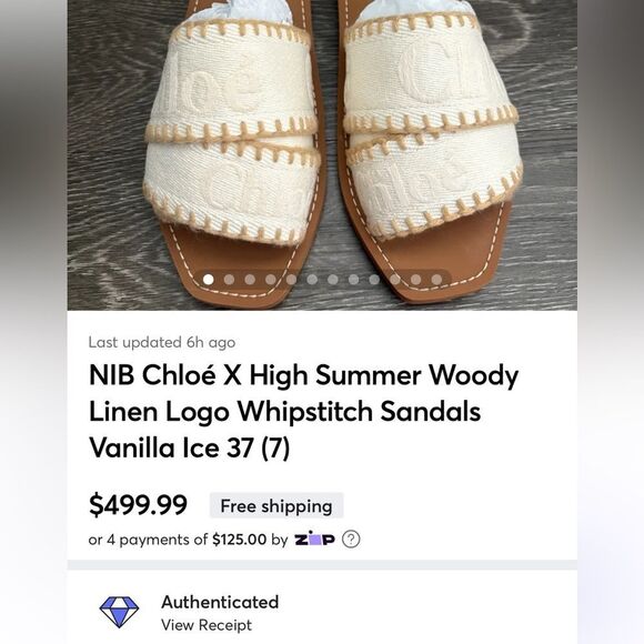 NIB Chloé X High Summer Woody Linen Logo Whipstitch Sandals Vanilla Ice 37 (7) - Picture 15 of 15